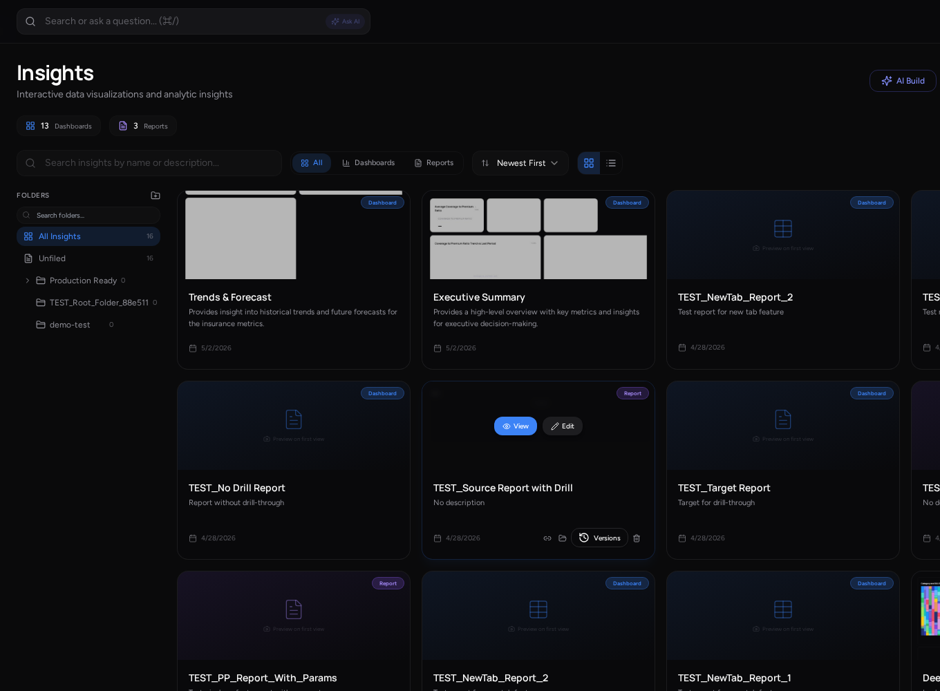 INZARA Insights catalog — dashboards and reports automatically generated and organized for every team